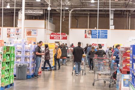 LEWISVILLE, TEXAS, USA-NOV 29, 2019: Long queue of customer waiting at checkout line on Black Friday...