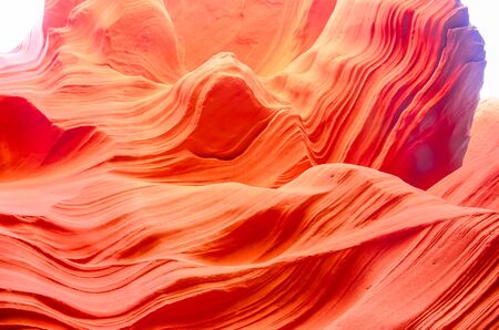 Looking up the Antelope Canyon with natural light at the end of tunnel. The corridors and smoothing...