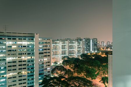 Aerial view public housing estate in Eunos, Singapore at blue hourの写真素材