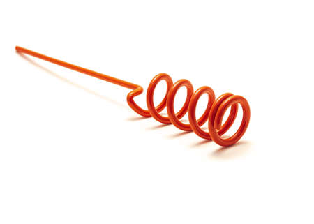 Red powder-coated steel spiral bank fishing rod holder isolated on white background. In-ground fishing pole holder with wide shaft and steel finish for easy anchorの写真素材