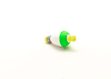 Weighted foam pear float isolated on white background. Durable foam bobber with easy bite detection. Fishing gear, fishing tackle accessory with clipping path and copy spaceの写真素材