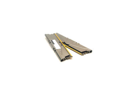 Two DDR4  Desktop Memory Module Rams in gray color isolated on white background.