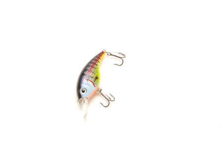 Shad crank bait fishing lure isolated on white background. Hard bait artificial lure with sharp...