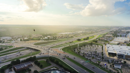 Highway intersection with overpass between interstate I-35, Monarch Hwy and West Parmer Lane in...