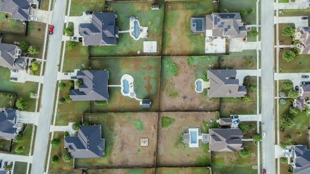 Upscale two-story suburban houses with extra large backyard and fiberglass inground swimming pools...