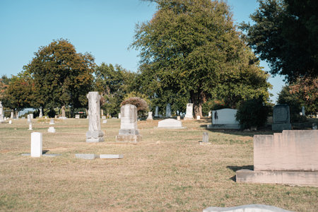 Gravestone or tombstone markers headstone placed over a grave at suburban cemetery in Farmers...