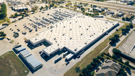 Extra large grocery store with container loading bay and commercial rooftop and packaged units RTU...