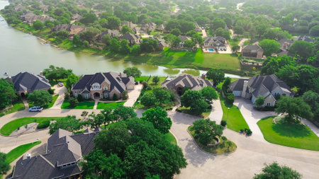 Lakeside neighborhood with boat ramp, fishing pier in western branch of Lewisville Lake, wealthy...