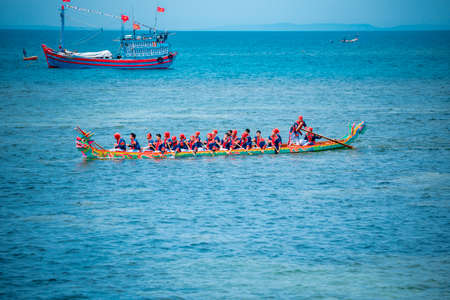 Boat racing Festival on the sea  at Ly Son Island, Quang Ngai Province, Vietnamのeditorial素材