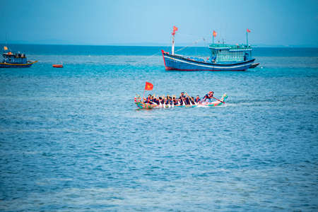 Boat racing Festival on the sea  at Ly Son Island, Quang Ngai Province, Vietnamのeditorial素材