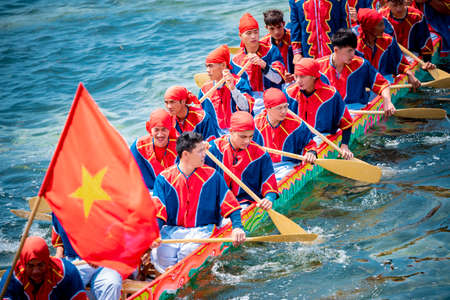 Boat racing Festival on the sea  at Ly Son Island, Quang Ngai Province, Vietnamのeditorial素材