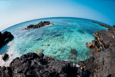 Beautiful turquoise water of the lagoon on the island of Lanzaroteの写真素材