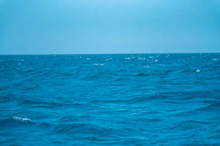 Blue sea and blue sky background with copy space for your text.の写真素材