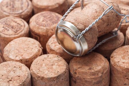 Many corks from champagne closeup