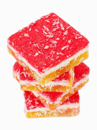 Candy with coconut on white backgroundの写真素材