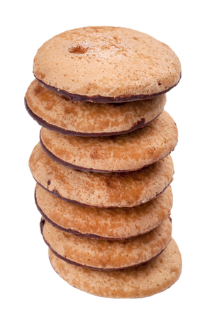 Cookies pile on white background isolatedの写真素材