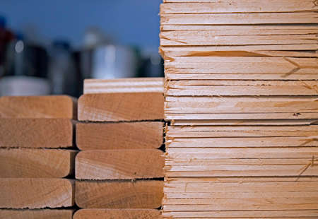 Wooden raw slats stacked. Pieces of wood used to build spanish guitar.の写真素材