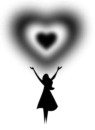 the black silhouette of a woman who holds above his head in black and white heartのイラスト素材