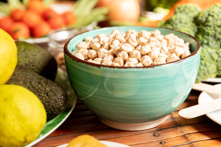 Healthy vegan food. Fresh vegetables on wooden background.の写真素材