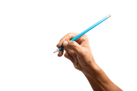 Black male hand holding pencil, isolated on white background