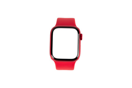Red smart watch isolated on white background blanc screen mockupの写真素材