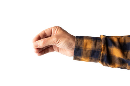 Male hand doing grab gesture isolated on white background