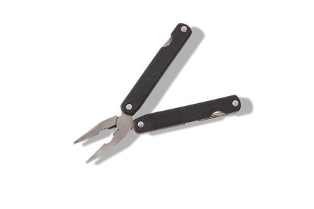 Black a metal pliers with cast shadow isolated on white background cutoutの写真素材