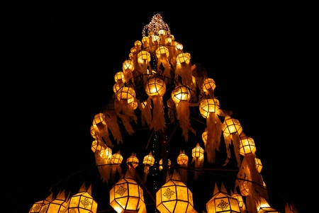  lamp tree in yee peng festival thailandの写真素材