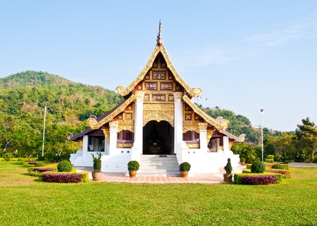 front view of thai temple in maephaluang , chiangraiの写真素材