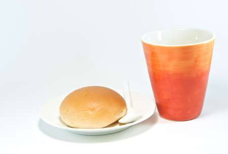 set with cups of coffee on white background の写真素材