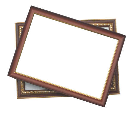 picture frame, wood plated, white backgroundの写真素材