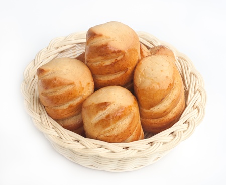 delicious  bread on wood basket.の写真素材