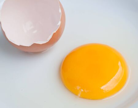 Chicken egg yolk on the disk の写真素材