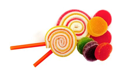 colorful jelly candies isolated on whiteの写真素材