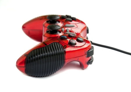 red joystick game controller isolated on white background