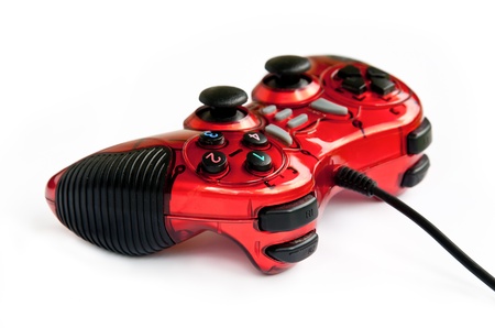 red joystick game controller isolated on white backgroundの写真素材