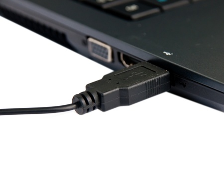 closeup of usb connection port on  laptop .