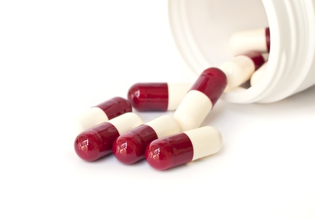 medical capsules on white background.の写真素材