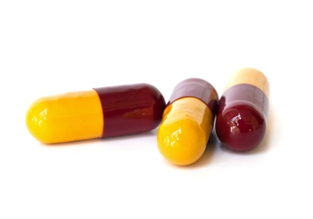 medical capsules on white background.の写真素材