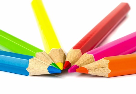 close up of colour pencils isolated on white background .の写真素材