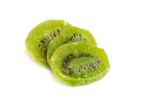 Dried kiwi fruit isolated on white background.の写真素材