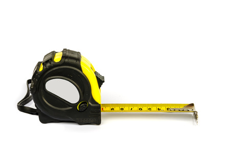 yellow Measuring Tape isolated on white background .の写真素材