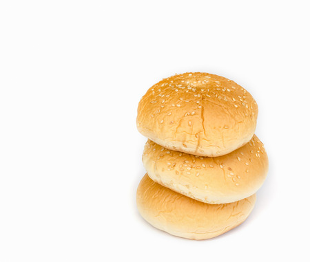 sandwich bun with sesame seeds isolated on white background.