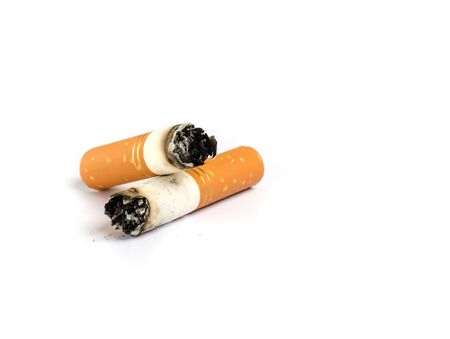Close up of Cigarette isolated on white background.の写真素材