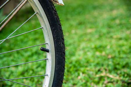 Close up of Old bicycle part in the garen.の写真素材