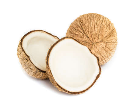 Half of coconut close up on a white background.の写真素材