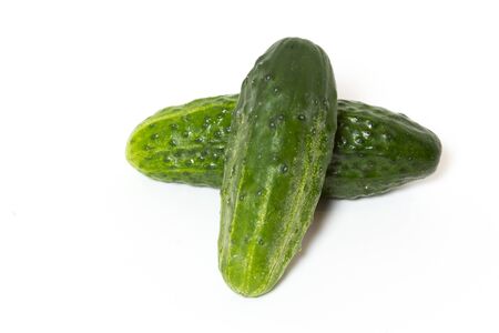 Fresh Green Cucumber Fruits on White.の写真素材