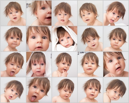 Emotion face of cute baby. Portraits set.の写真素材