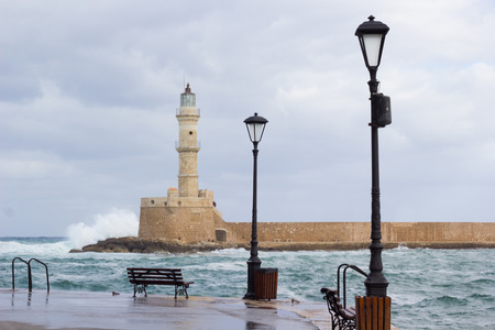 Light house and lanterns - Chania Crete-Greece.の写真素材