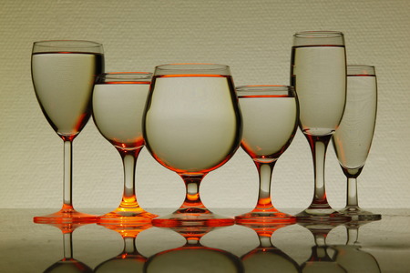six glasses in lightの写真素材